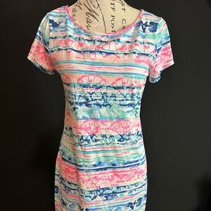 Lilly Pulitzer Pink and Blue Patterned Fabric 100% Pima Cotton Small